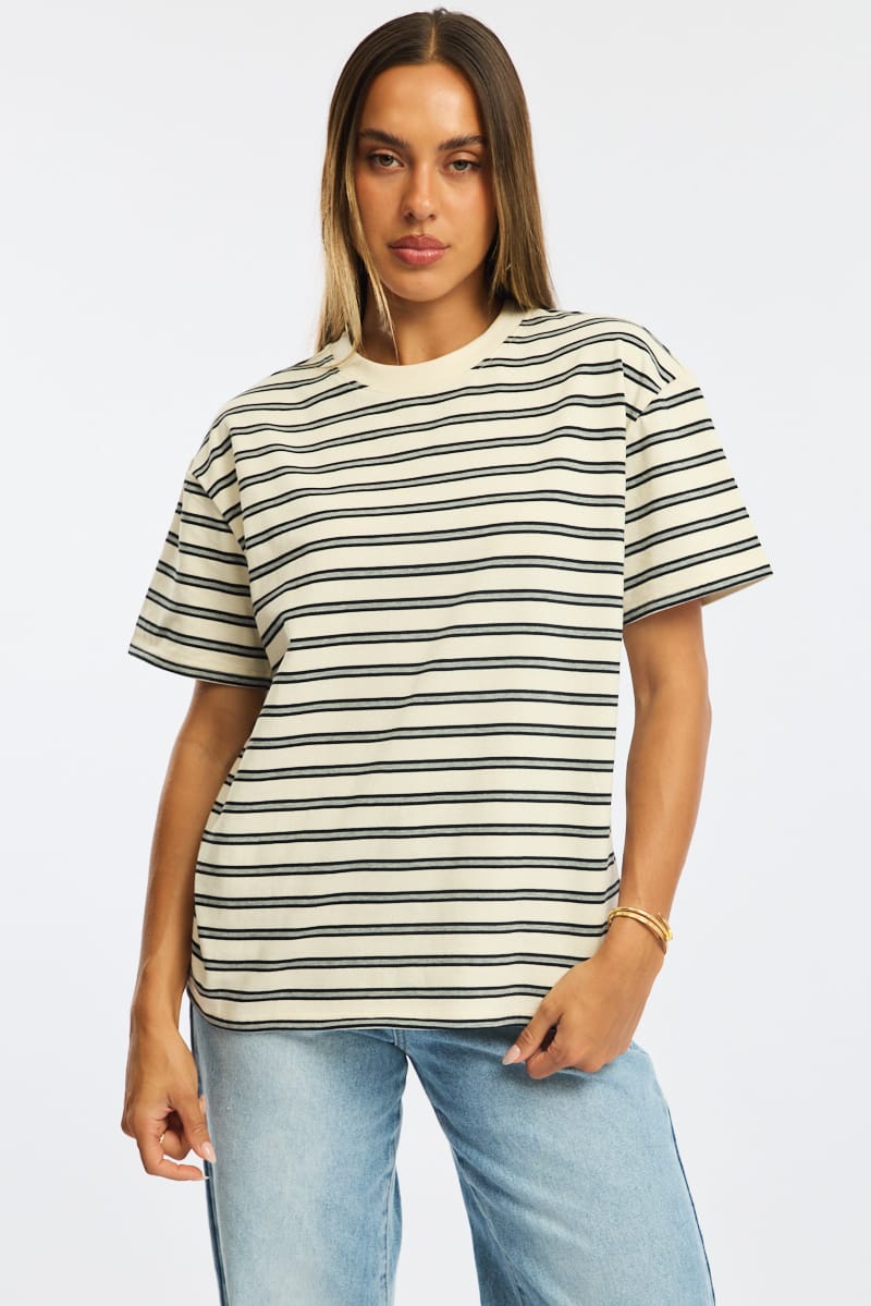 Grey Stripe Oversized Tee Short Sleeve for Ally Fashion