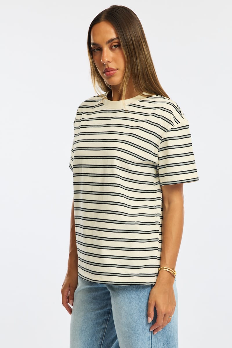 Grey Stripe Oversized Tee Short Sleeve for Ally Fashion