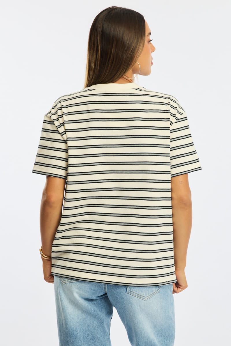 Grey Stripe Oversized Tee Short Sleeve for Ally Fashion