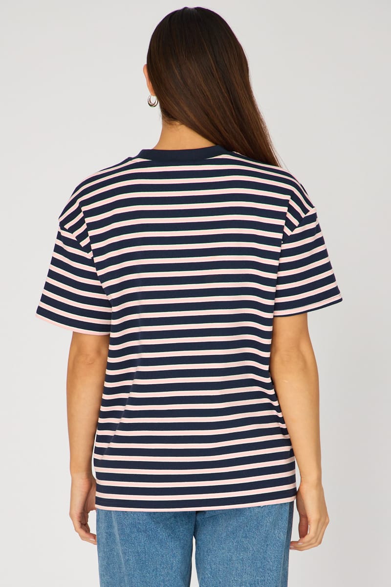 Pink Stripe Oversized Tee Short Sleeve for Ally Fashion
