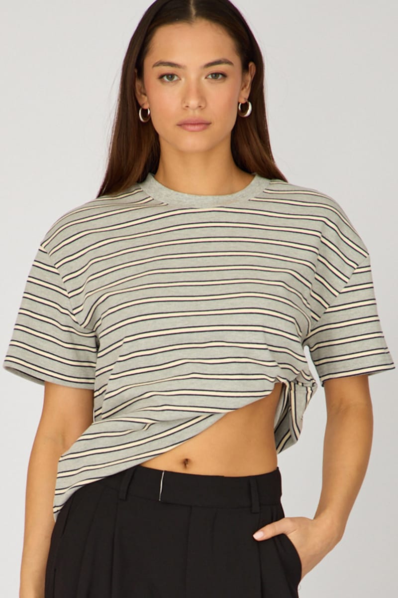 Grey Stripe Oversized Tee Short Sleeve for Ally Fashion
