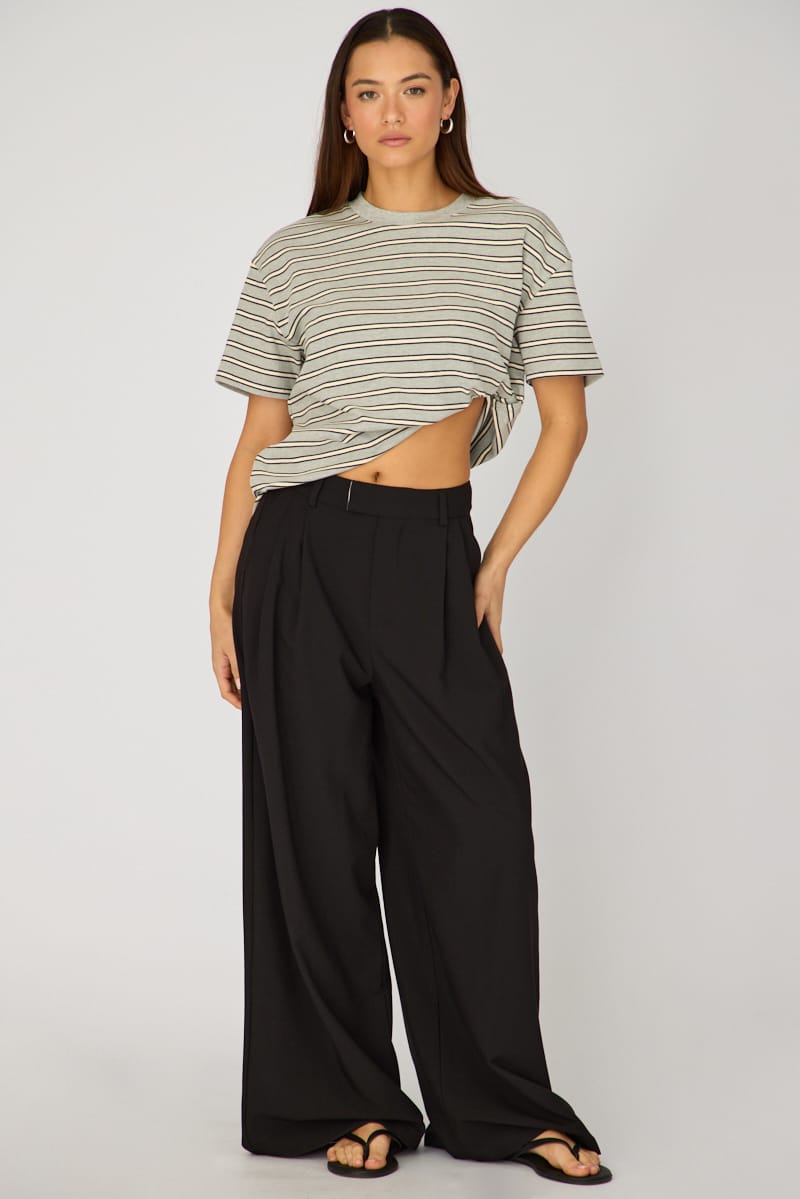 Grey Stripe Oversized Tee Short Sleeve for Ally Fashion
