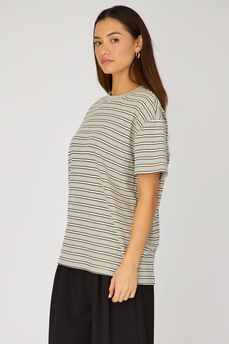 Grey Stripe Oversized Tee Short Sleeve for Ally Fashion