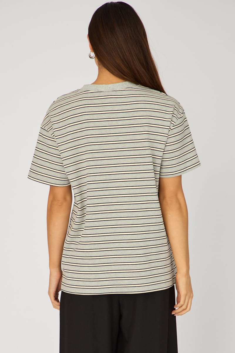 Grey Stripe Oversized Tee Short Sleeve for Ally Fashion
