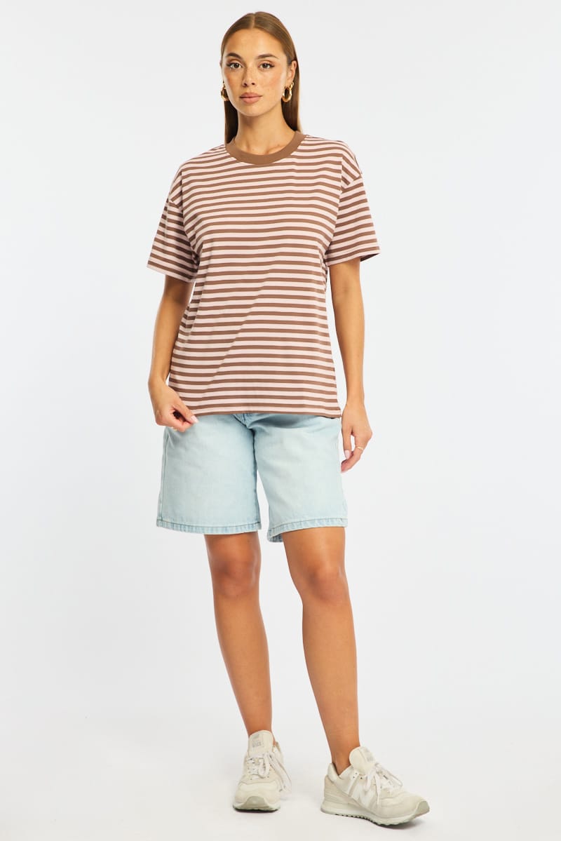 Pink Stripe Oversized Tee Short Sleeve for Ally Fashion