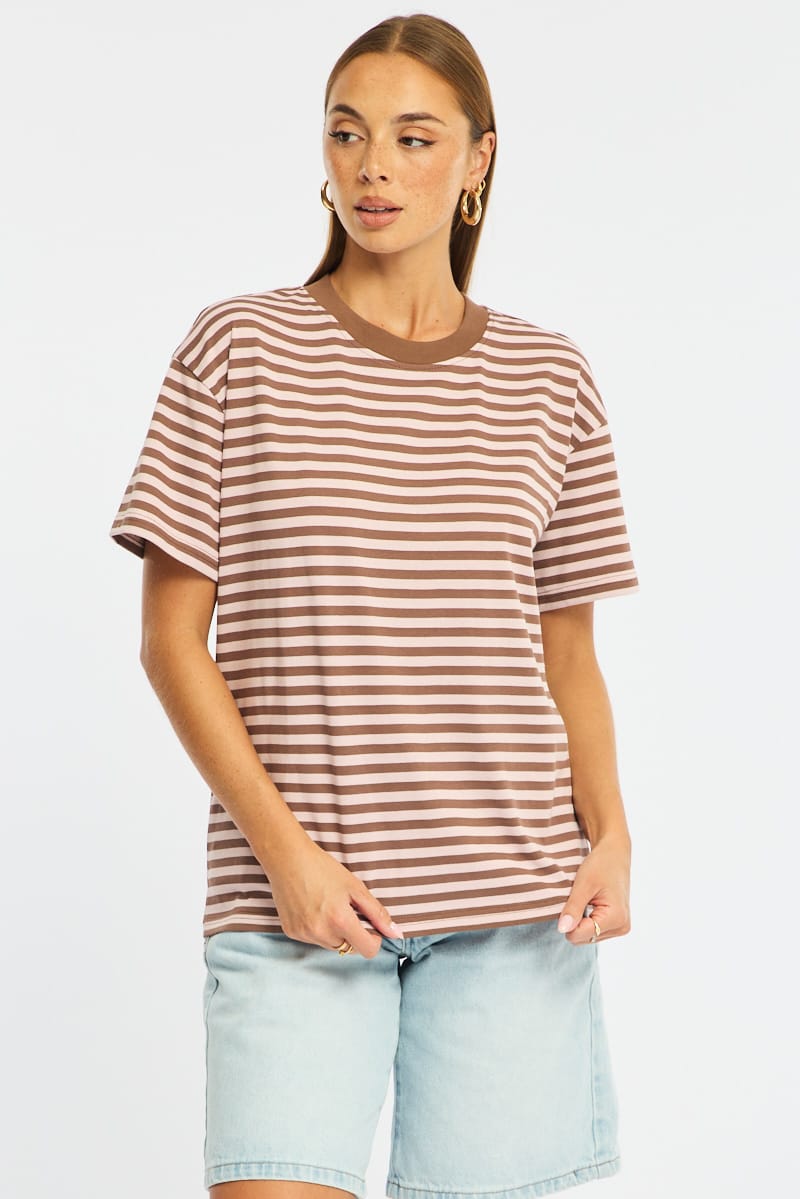 Pink Stripe Oversized Tee Short Sleeve for Ally Fashion