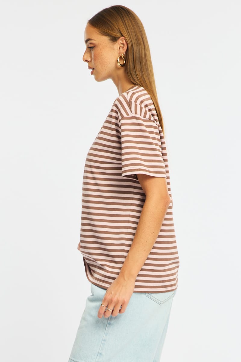 Pink Stripe Oversized Tee Short Sleeve for Ally Fashion