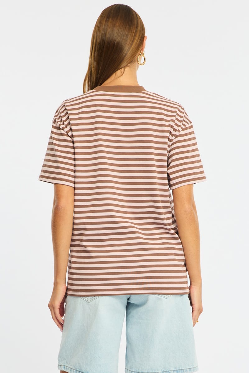 Pink Stripe Oversized Tee Short Sleeve for Ally Fashion