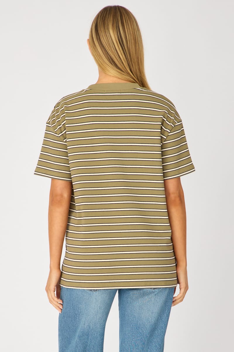 Green Stripe Oversized Tee Short Sleeve for Ally Fashion