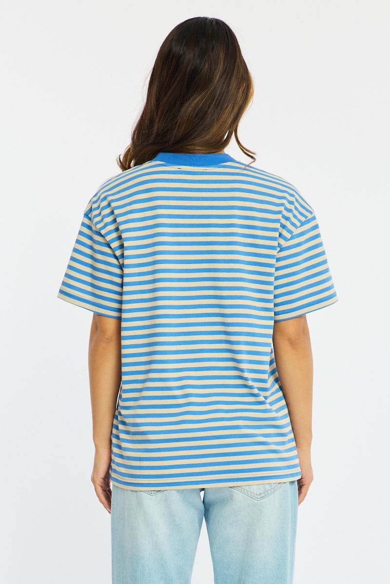 Blue Stripe Oversized Tee Short Sleeve for Ally Fashion