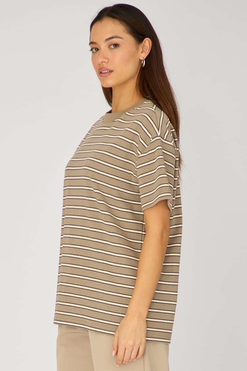 Grey Stripe Oversized Tee Short Sleeve for Ally Fashion