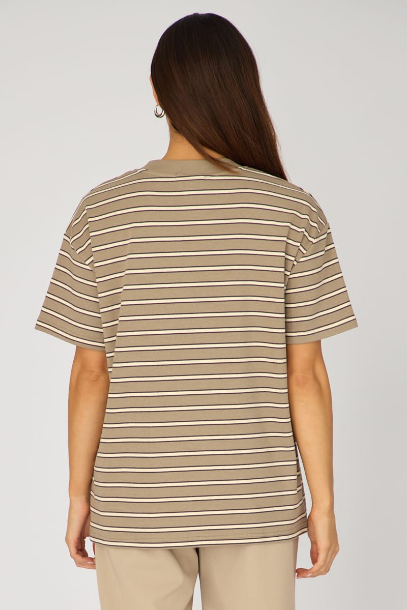 Grey Stripe Oversized Tee Short Sleeve for Ally Fashion