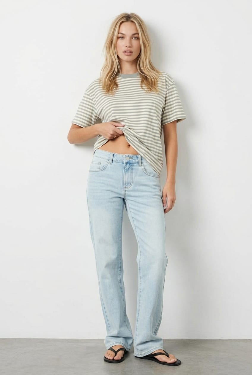 Grey Stripe Oversized Tee Short Sleeve for Ally Fashion