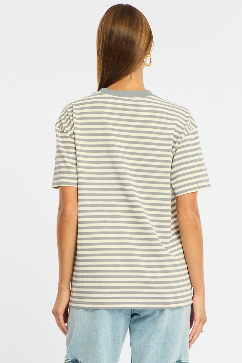 Grey Stripe Oversized Tee Short Sleeve for Ally Fashion