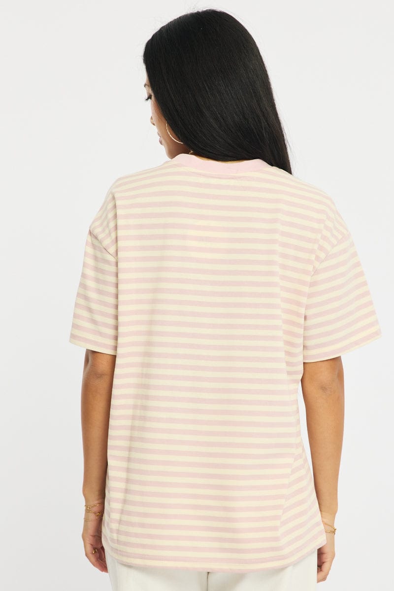 Pink Stripe Oversized Tee Short Sleeve for Ally Fashion
