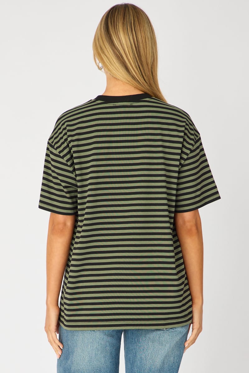 Green Stripe Oversized Tee Short Sleeve for Ally Fashion