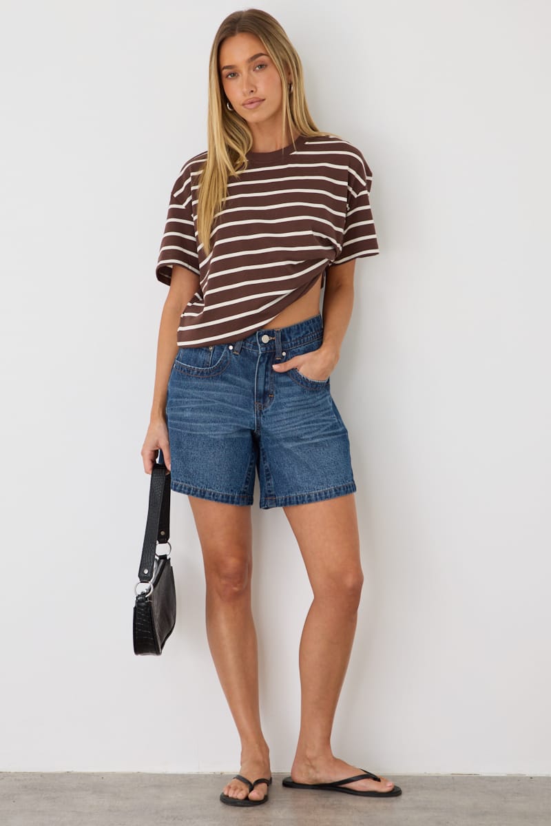 Brown Stripe Oversized Tee Short Sleeve for Ally Fashion