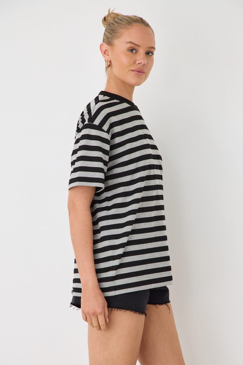 Grey Stripe Oversized Tee Short Sleeve for Ally Fashion