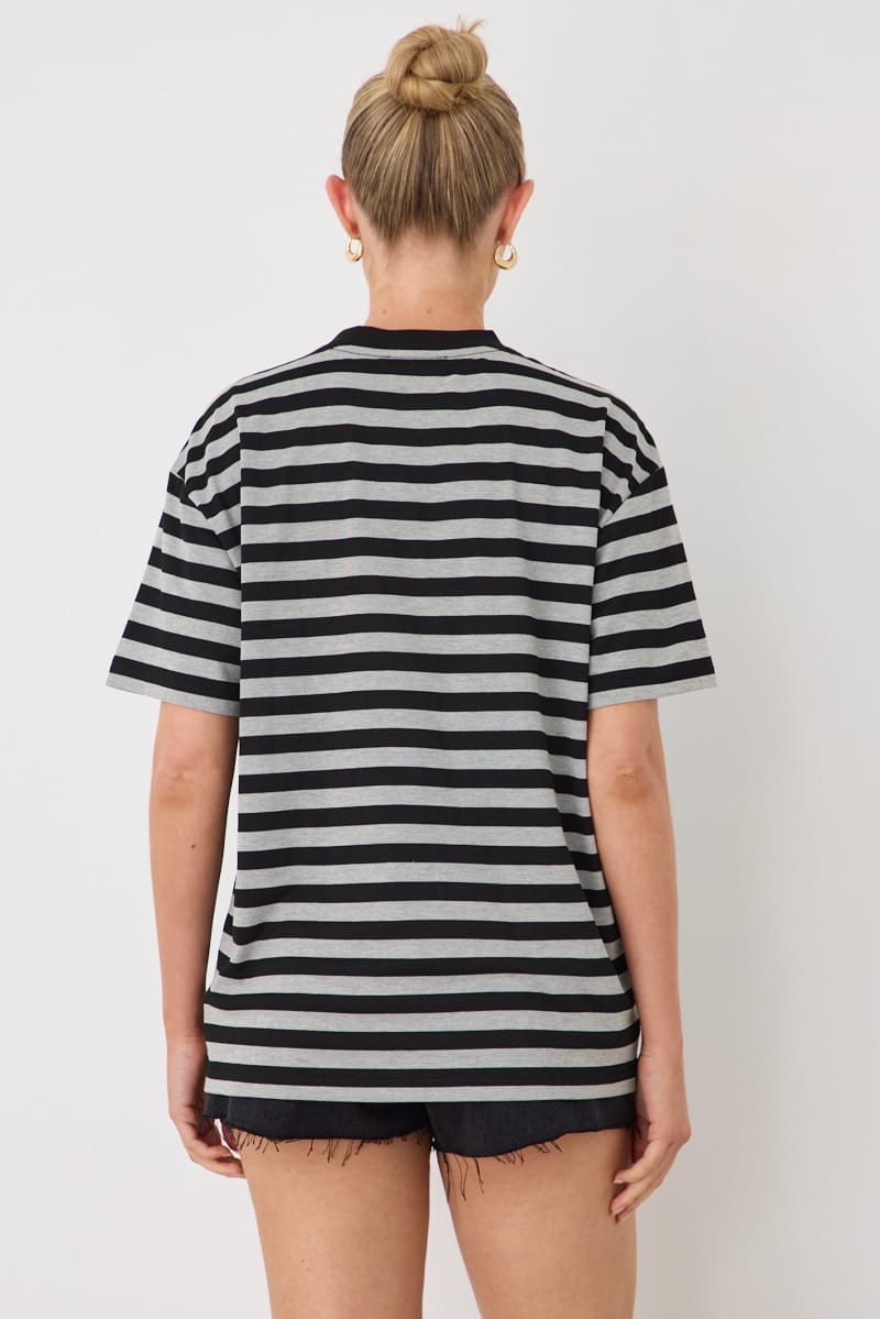 Grey Stripe Oversized Tee Short Sleeve for Ally Fashion