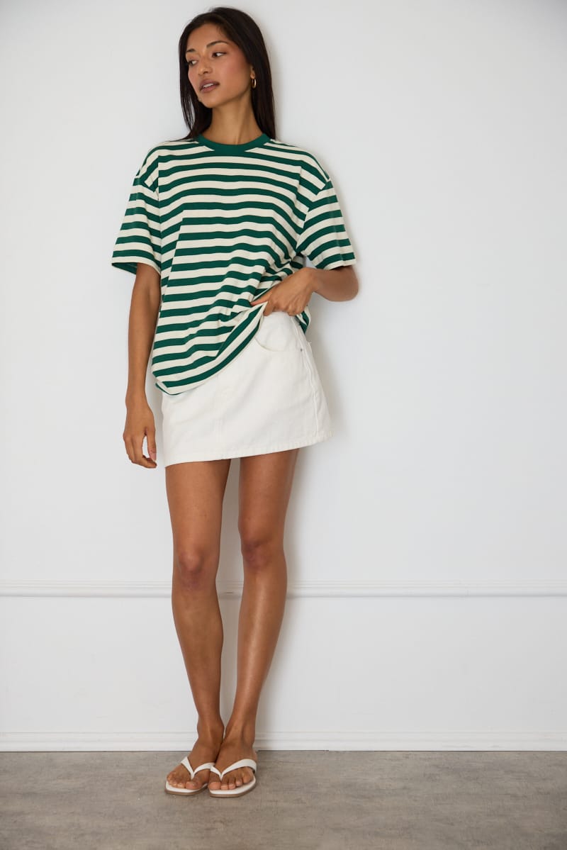 Green Stripe Oversized Tee Short Sleeve for Ally Fashion