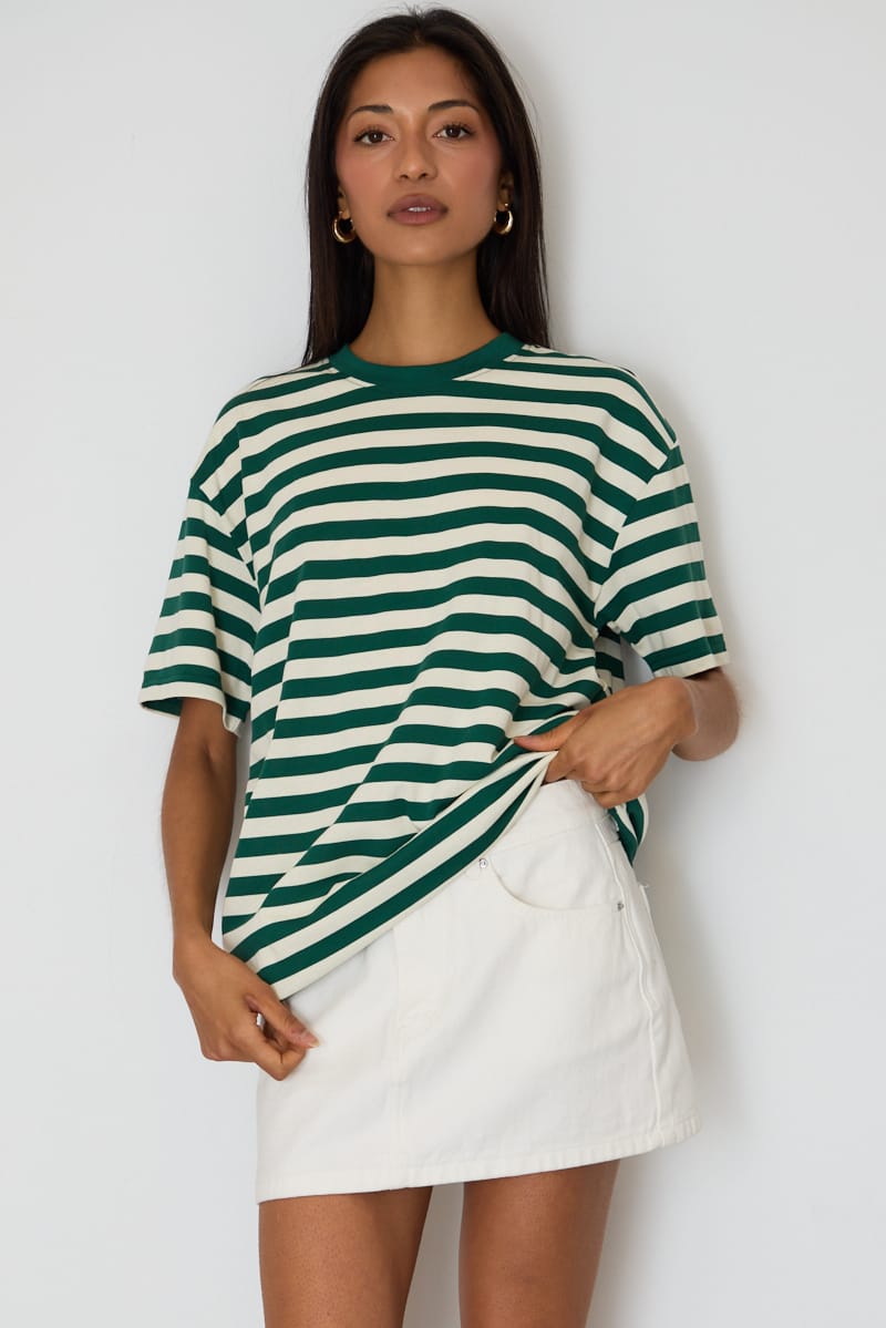 Green Stripe Oversized Tee Short Sleeve for Ally Fashion