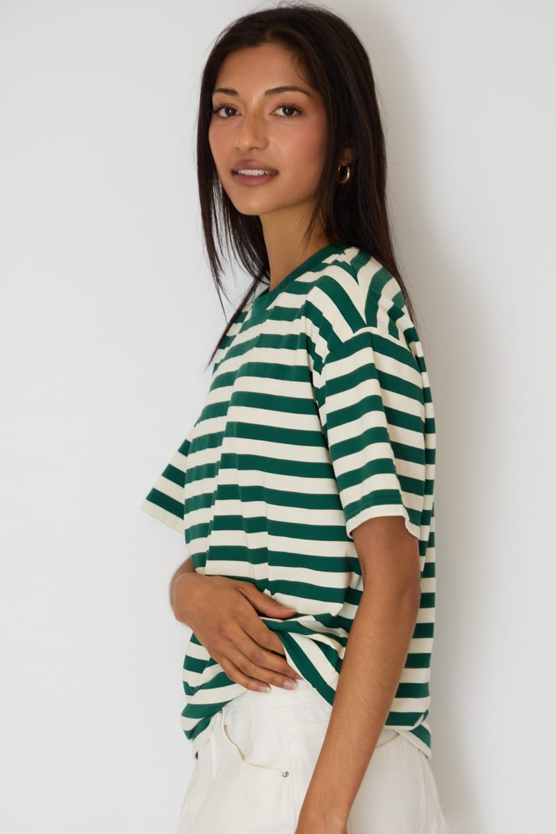 Green Stripe Oversized Tee Short Sleeve for Ally Fashion