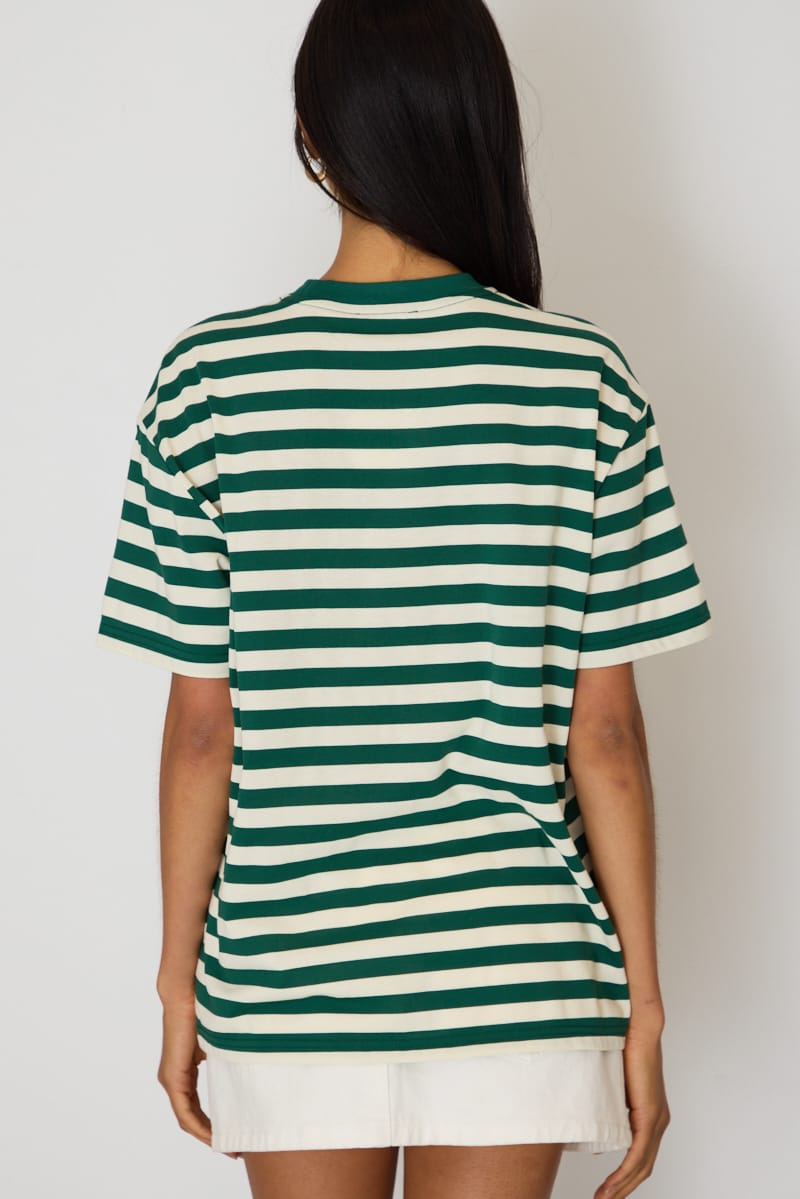 Green Stripe Oversized Tee Short Sleeve for Ally Fashion