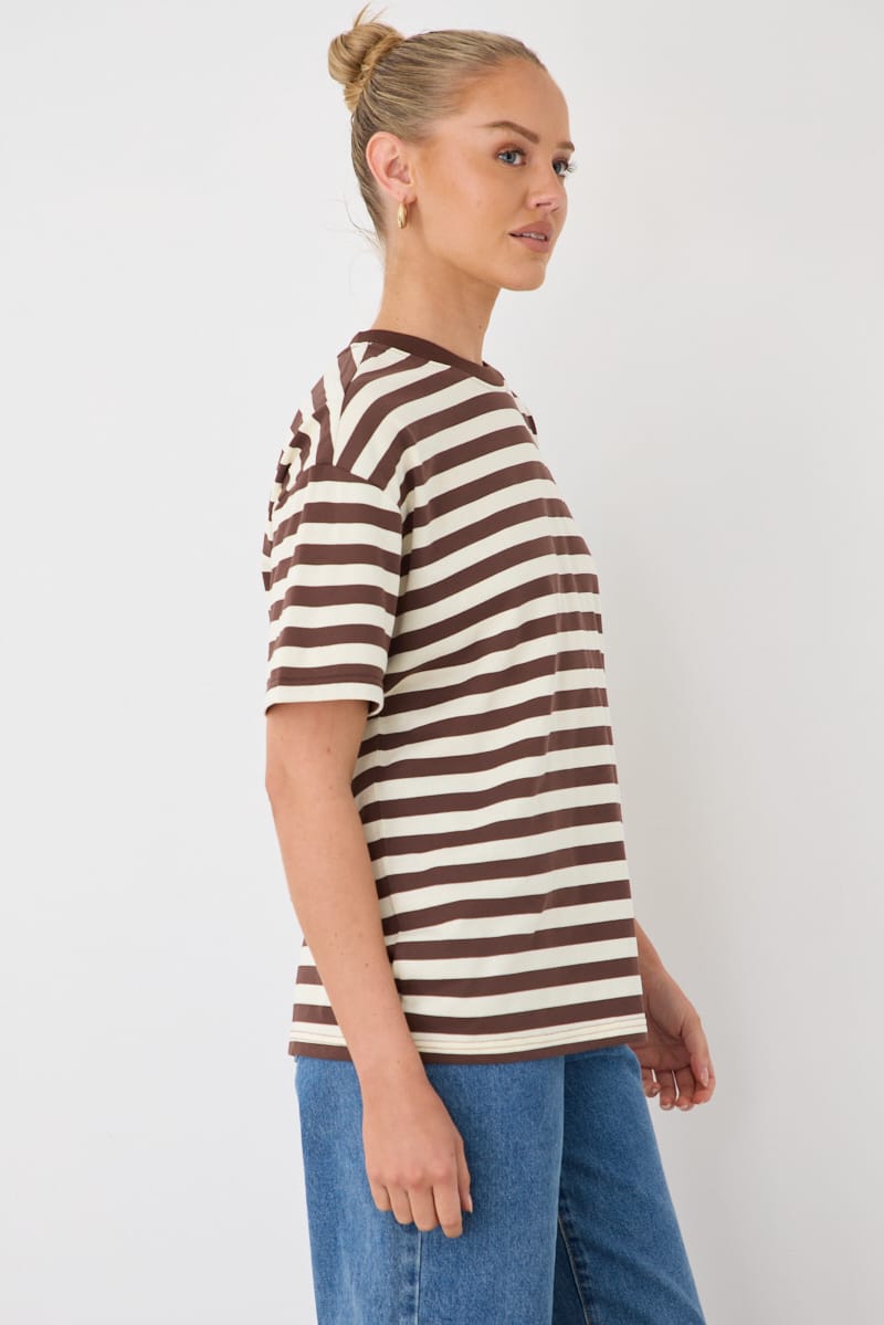 Brown Stripe Oversized Tee Short Sleeve for Ally Fashion