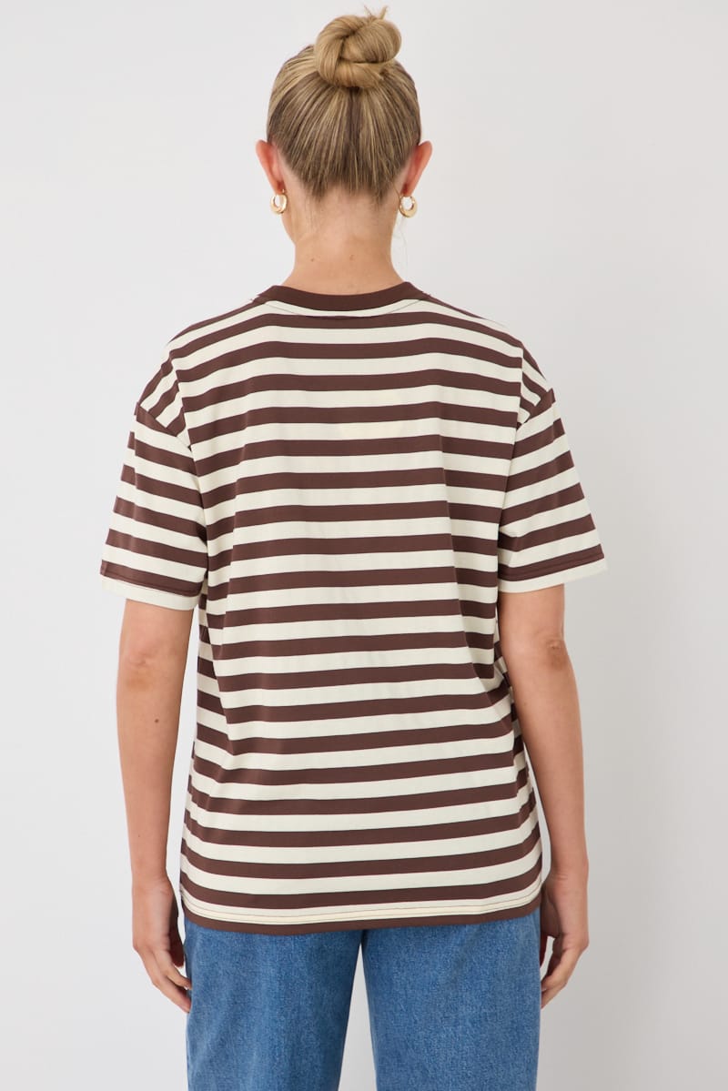 Brown Stripe Oversized Tee Short Sleeve for Ally Fashion