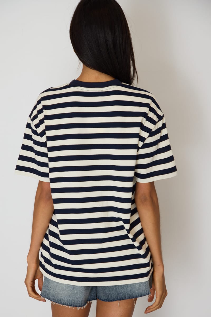 Blue Stripe Oversized Tee Short Sleeve for Ally Fashion