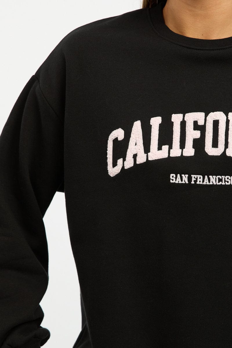 Black Graphic Sweater Long Sleeve for Ally Fashion