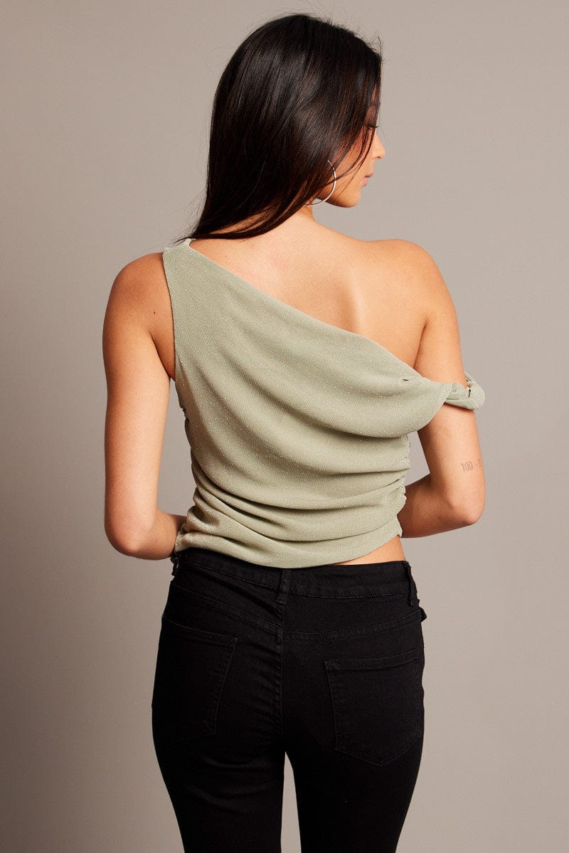 Green Asymmetrical Top Cowl Neck Textured for Ally Fashion