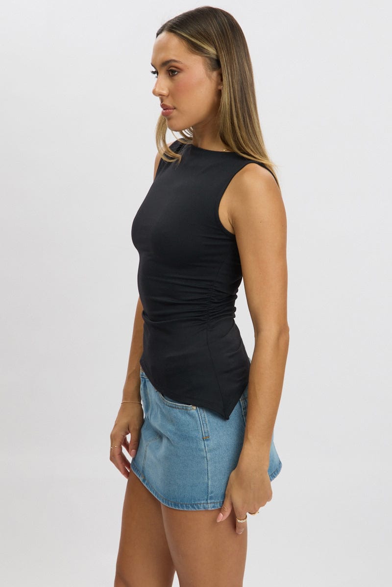 Black Sleeveless Top Asymmetric Hem for Ally Fashion