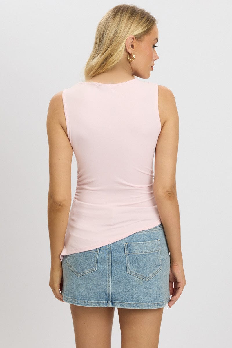 Pink Sleeveless Top Asymmetric Hem for Ally Fashion