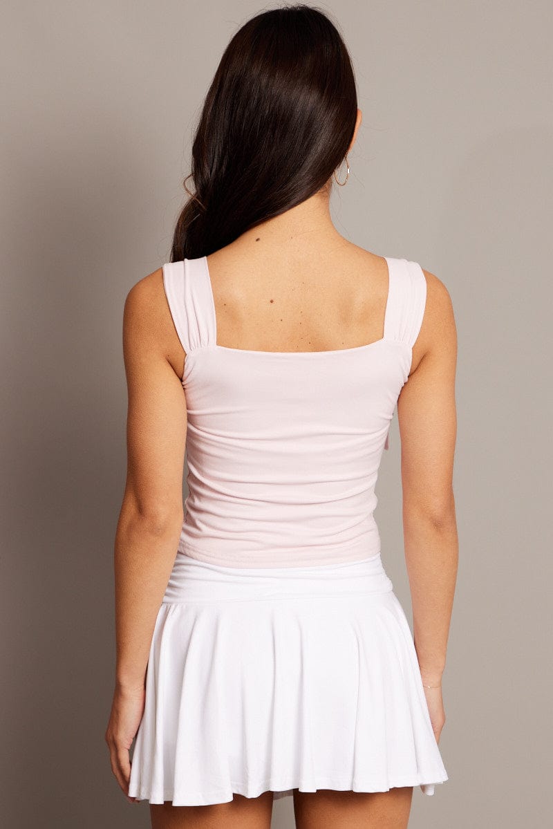 Pink Crop Top Square Neck With Ribbons for Ally Fashion