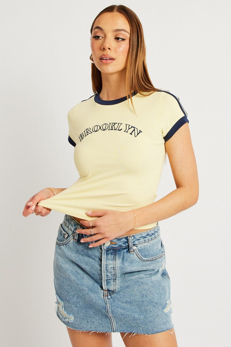 Yellow Graphic Tee Short Sleeve for Ally Fashion