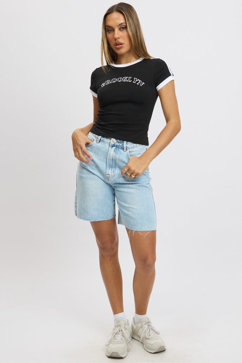 Black Graphic Tee Short Sleeve for Ally Fashion