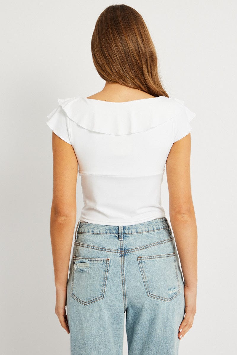 White Ruffle Neck Top Sleeveless Supersoft for Ally Fashion