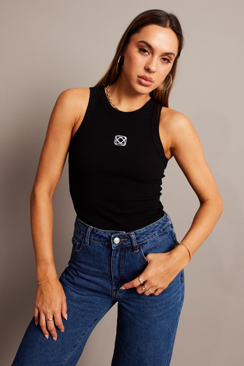 Black Rib Tank Sleeveless for Ally Fashion