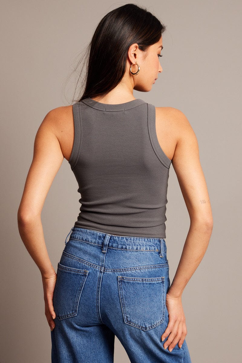 Grey Rib Tank Sleeveless for Ally Fashion