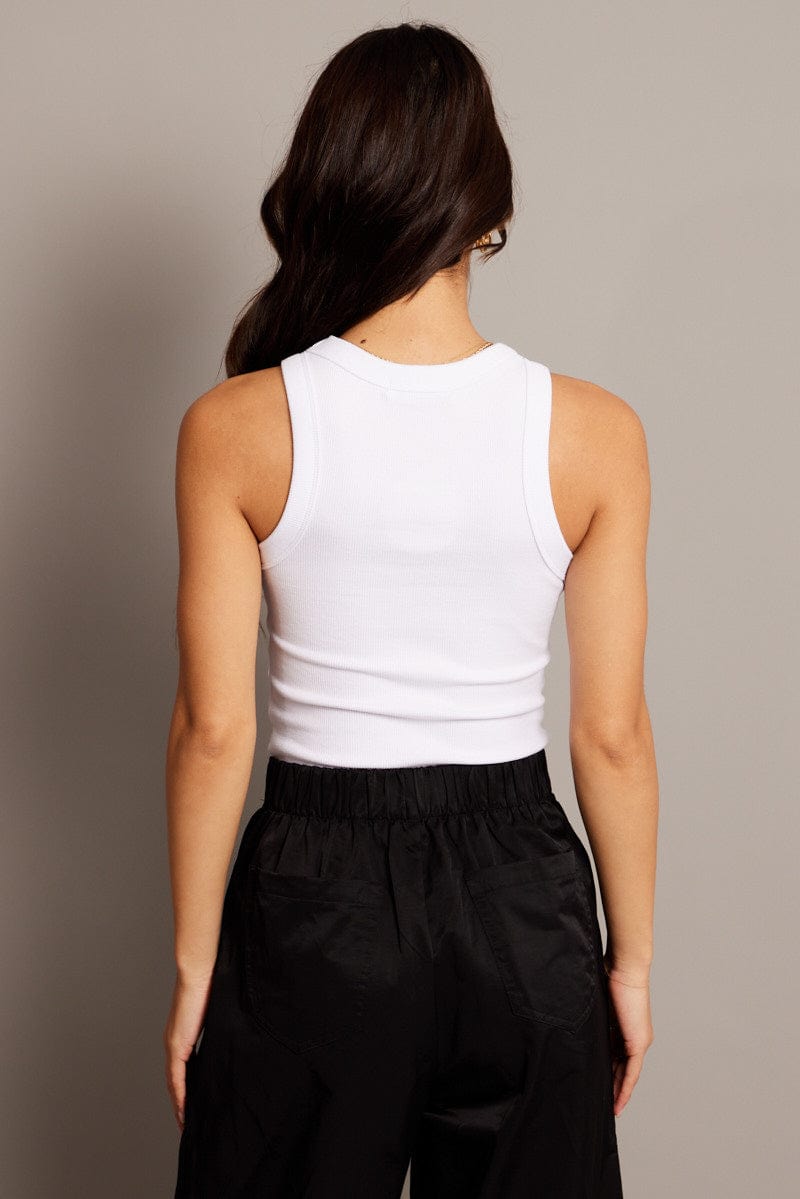 White Rib Tank Sleeveless for Ally Fashion