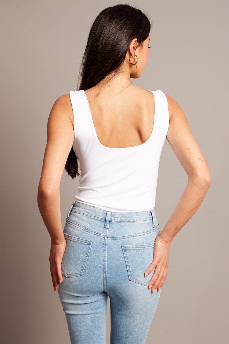 White Supersoft Bodysuit Sleeveless for Ally Fashion