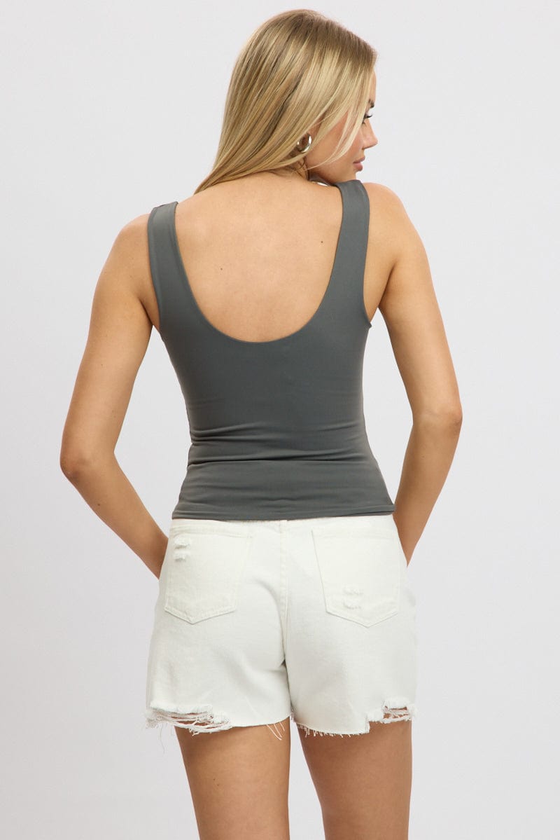 Grey Supersoft Top U Neck Sleeveless for Ally Fashion