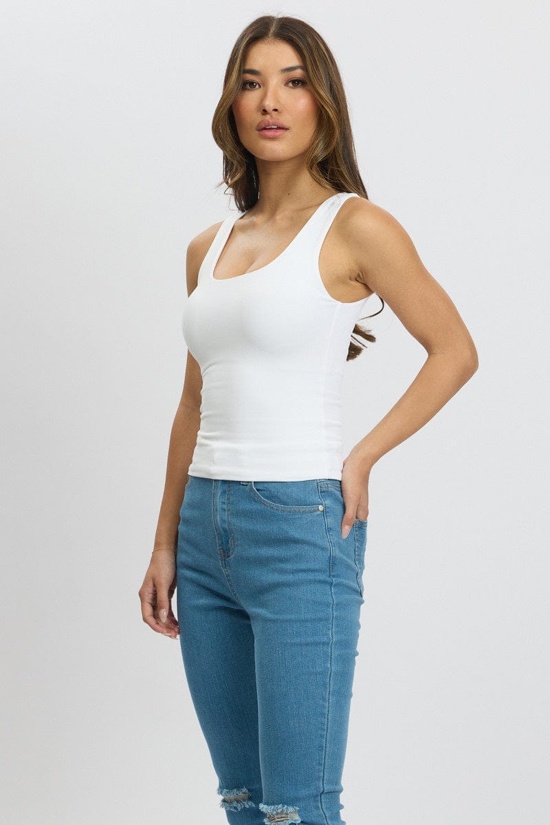 White Supersoft Top U Neck Sleeveless for Ally Fashion