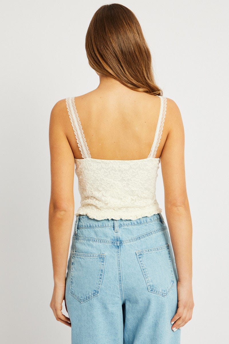 White Trimmed Top Sleeveless Lace for Ally Fashion