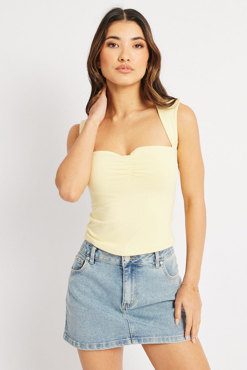 Yellow Sleeveless Top Sweetheart Neck Supersoft for Ally Fashion