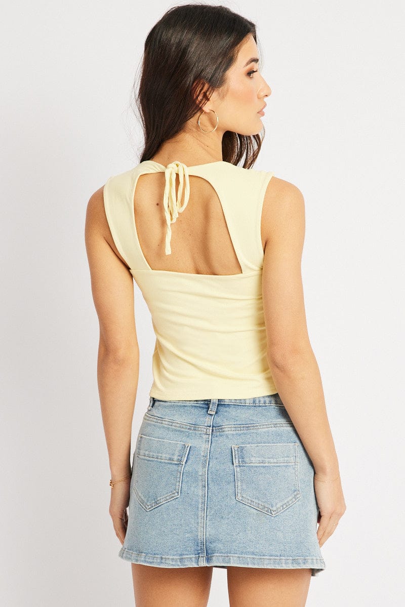 Yellow Sleeveless Top Sweetheart Neck Supersoft for Ally Fashion