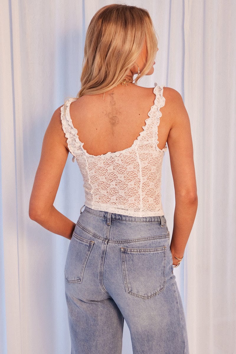 White Lace Top Sleeveless for Ally Fashion