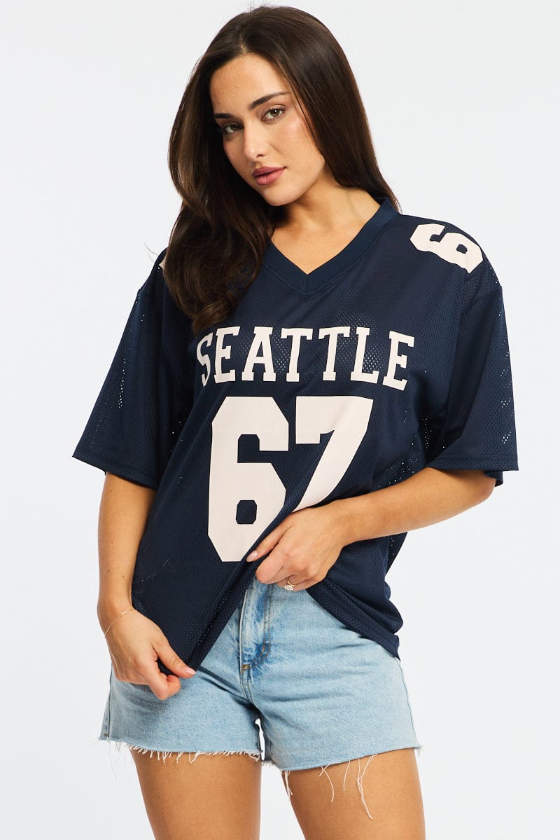 Blue Sport Tee Short Sleeve for Ally Fashion