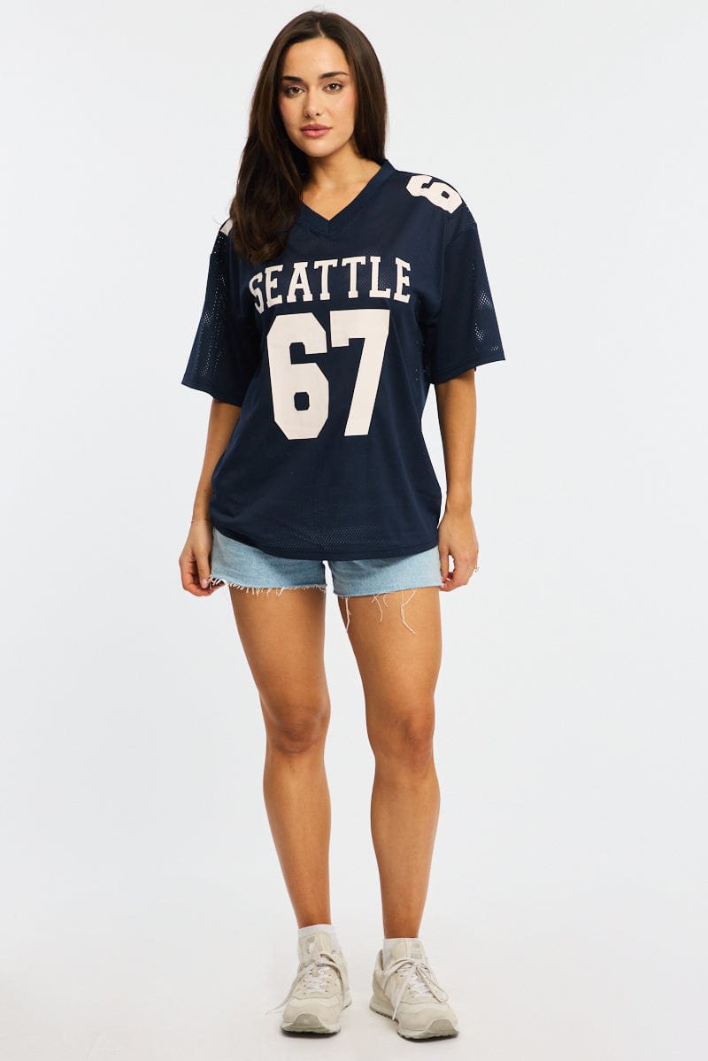 Blue Sport Tee Short Sleeve for Ally Fashion